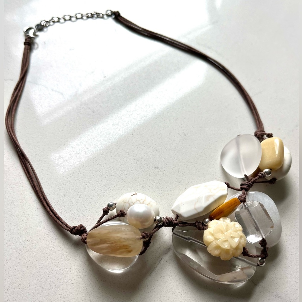Silpada quartz carved bone magnesite calcite pearl and Sterling silver necklace